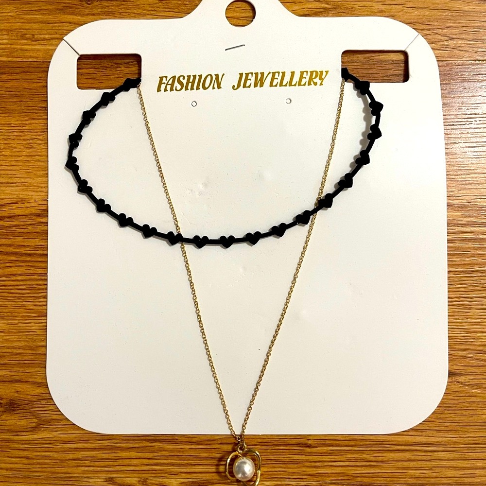Fashion Jewelry Black and Gold Necklace Set